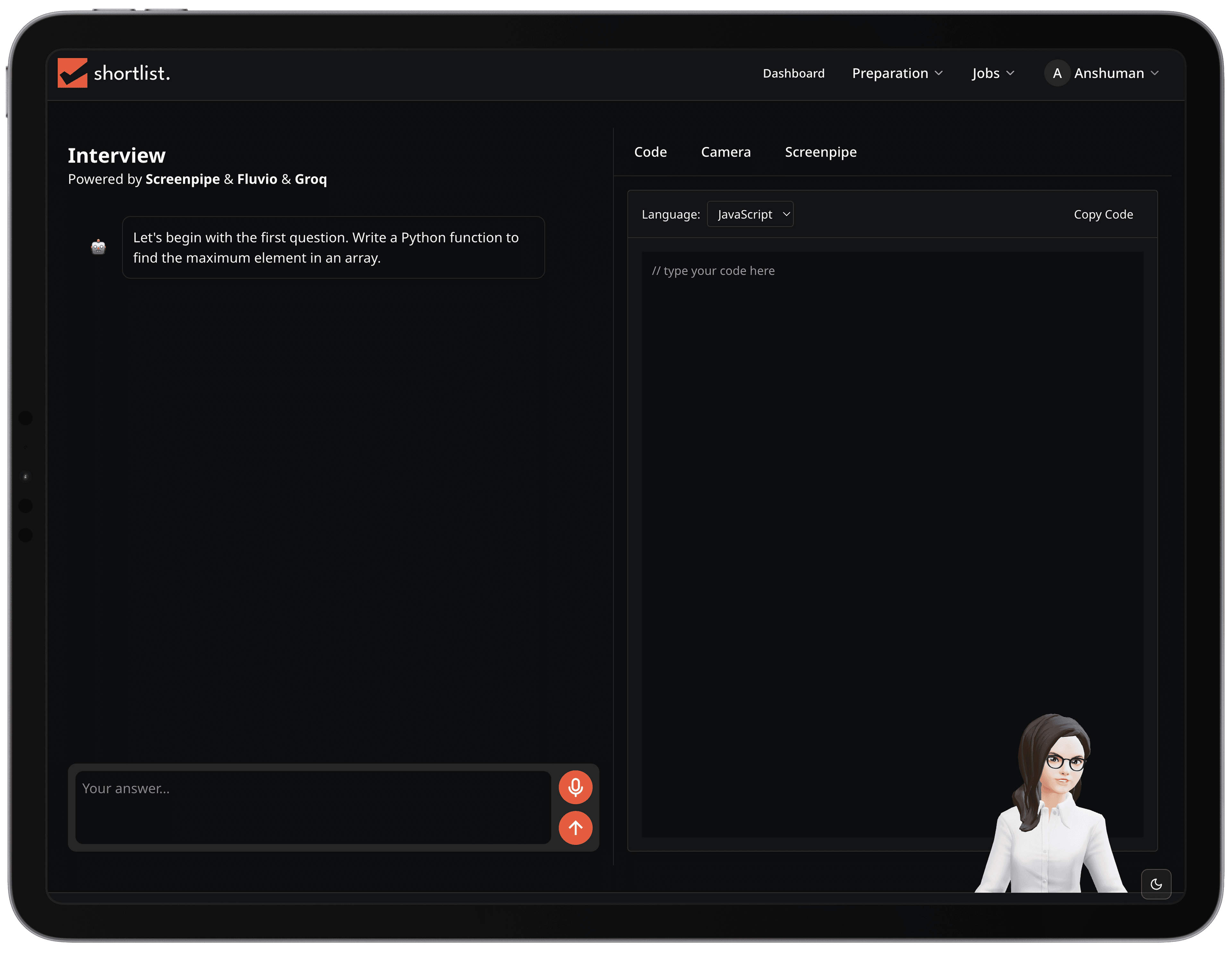 Shortlist AI Interview Mockup 1
